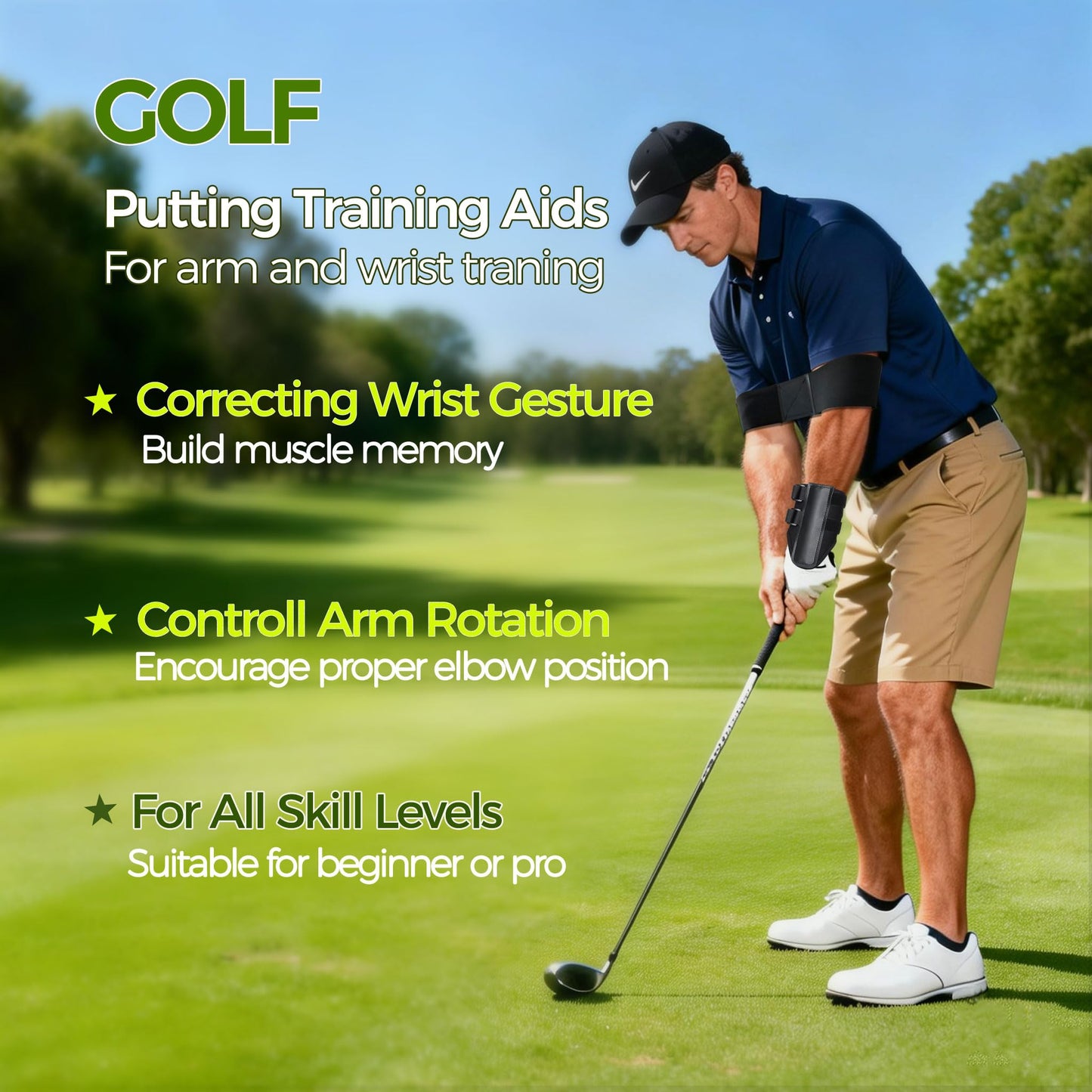 RILL Golf Training Aid, Include Golf Wrist Training Aid and Arm Band, Golf Swing Training Aid to Correct Wrist Angle and Develop Muscle Memory, Posture Correcting Tool for Beginners and Pros