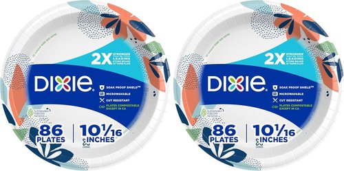 Dixie Paper Plates - 10 Inch, 86 Count Pack of 2 | Microwave-Safe & Soak-Proof | Cut Resistant