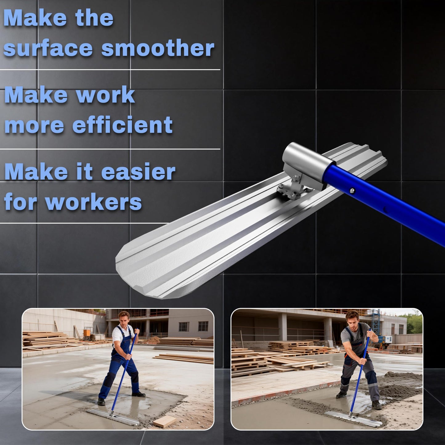 Bull Float Concrete Tools,48’’x8’’ Aluminum Magnesium Alloy Concrete Float with 4x48’’ Combinable Handles,Screeding Tool Kit,Concrete Bull Float Kit for Concrete Finishing(Blue)