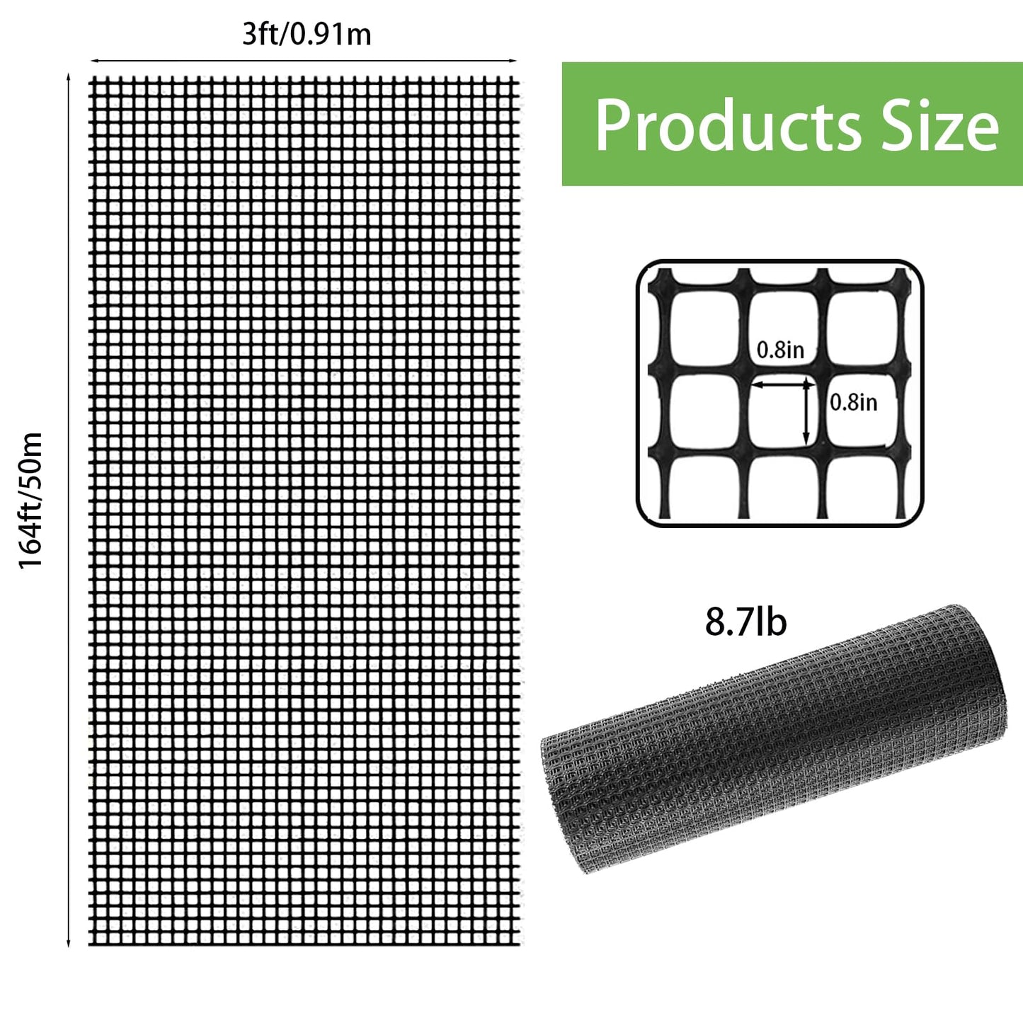3ft x 164ft Wall Geogrid for Retaining Walls 2x2cm Grid Geocell Geogrid Polypropylene Stabilization Mesh, Driveway & Slope Reinforcement, Gravel Grid for Landscaping, Terraces, Parking Lots
