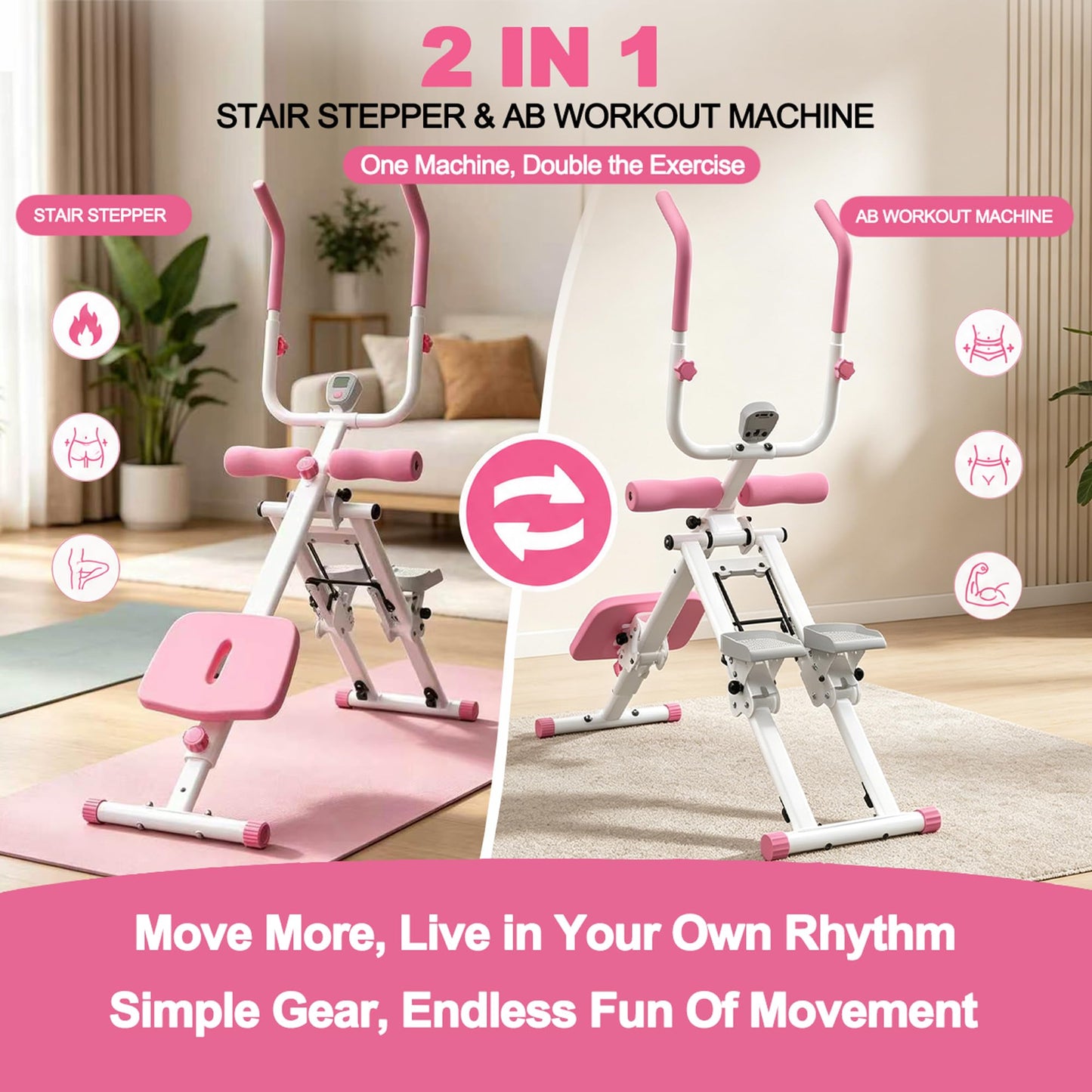 KINMAC 2-in-1 Stair Stepper and Ab Workout Machine, Multi-Function Trainer Compact Home Gym Exercise Equipment for Full Body Cardio and Core Training