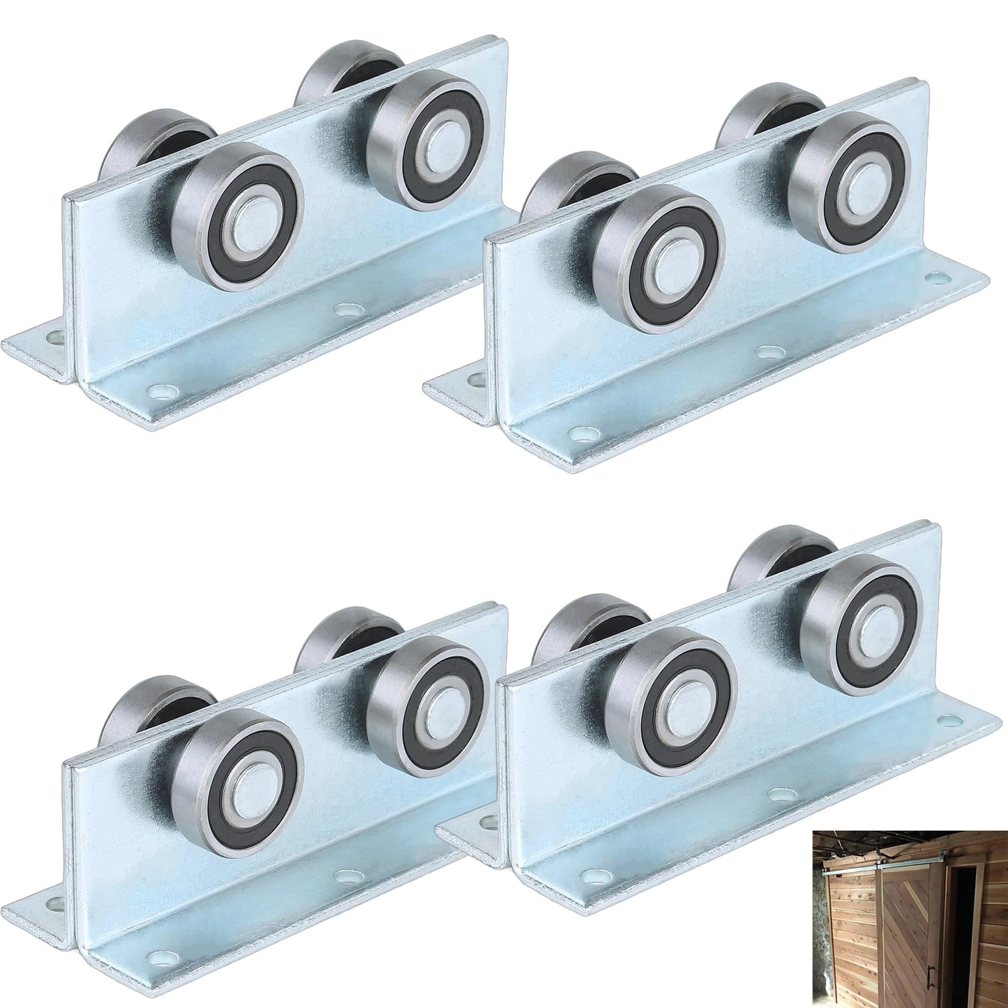 BiJun 4 Wheel Trolley Assembly Roller Strut Channel Trolley Heavy Duty Barn or Shed Sliding Doors for Use with 1-5/8" Wide and All1-5/8 Taller Strut Channel (Silver 4 Packs)