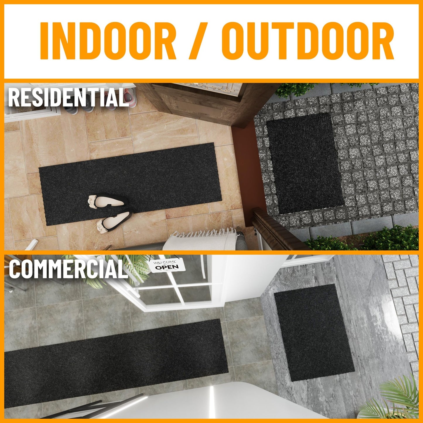Ottomanson Commercial Scrape Rib Entry Mat – Heavy Duty Ribbed Floor Mat for High Traffic – Non Slip Rubber Back, Waterproof – Indoor Outdoor Use for Offices, Schools, Lobbies, 2'7" x 30', Black