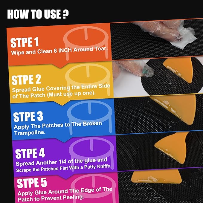 Trampoline Patch Repair Kit, 3 Shape Patches, Upgrade Accessories for Repairing Tears or Holes in Trampoline Mats