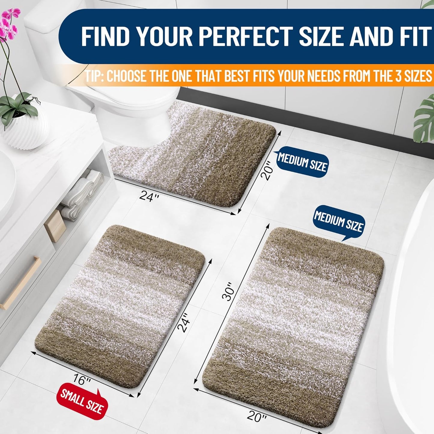 OLANLY Luxury U-Shaped Toilet Rugs - Extra Soft, Absorbent Microfiber Bath Mat | 24x20, Non-Slip, Coffee Color