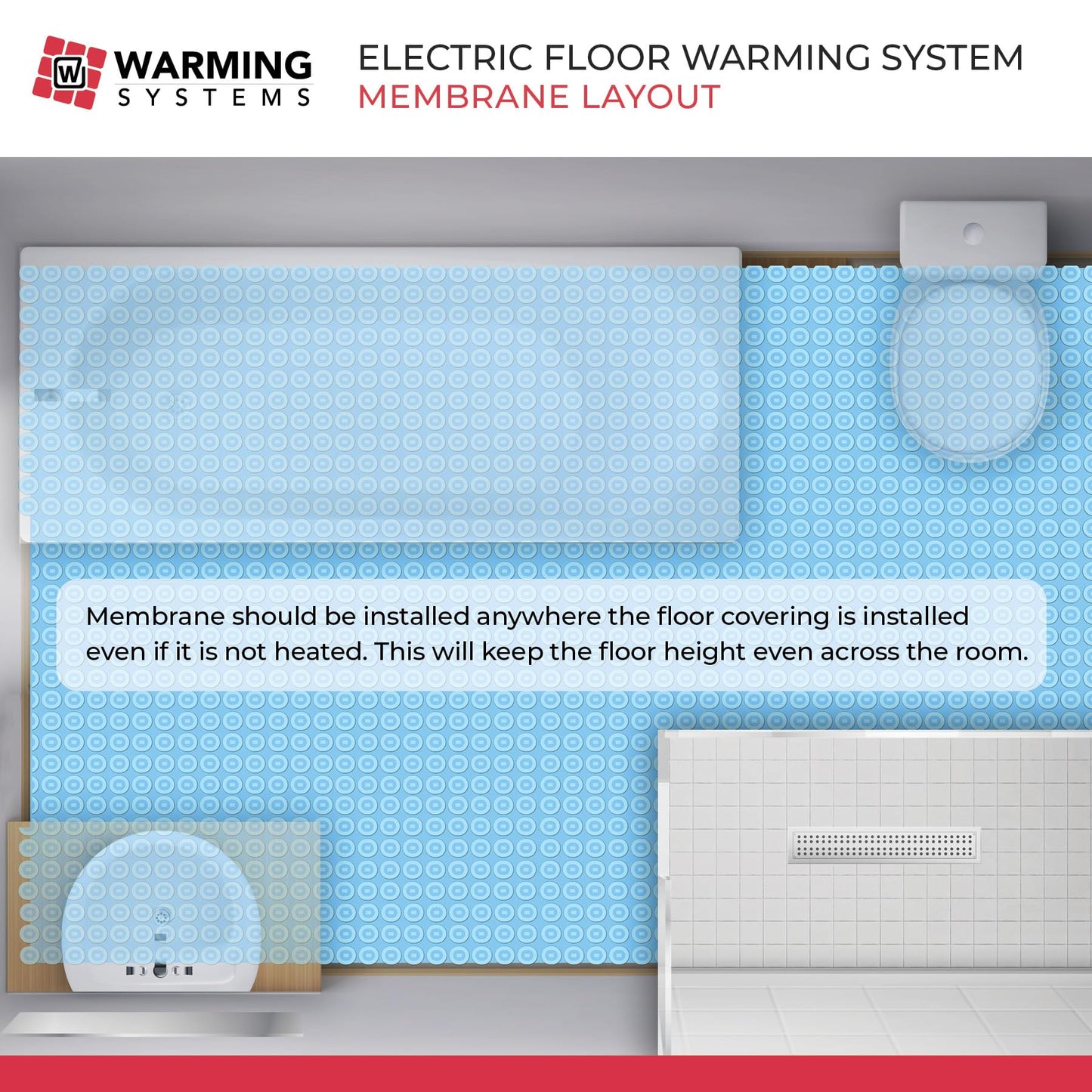 Warming Systems – 15 Sqft Electric Radiant Floor Heating Kit – 120V Heated Tile Floor System with Touch Screen Thermostat, Cable Membrane, Floor Sensor, Installation Alarm & 25 Yr Warranty USA Made