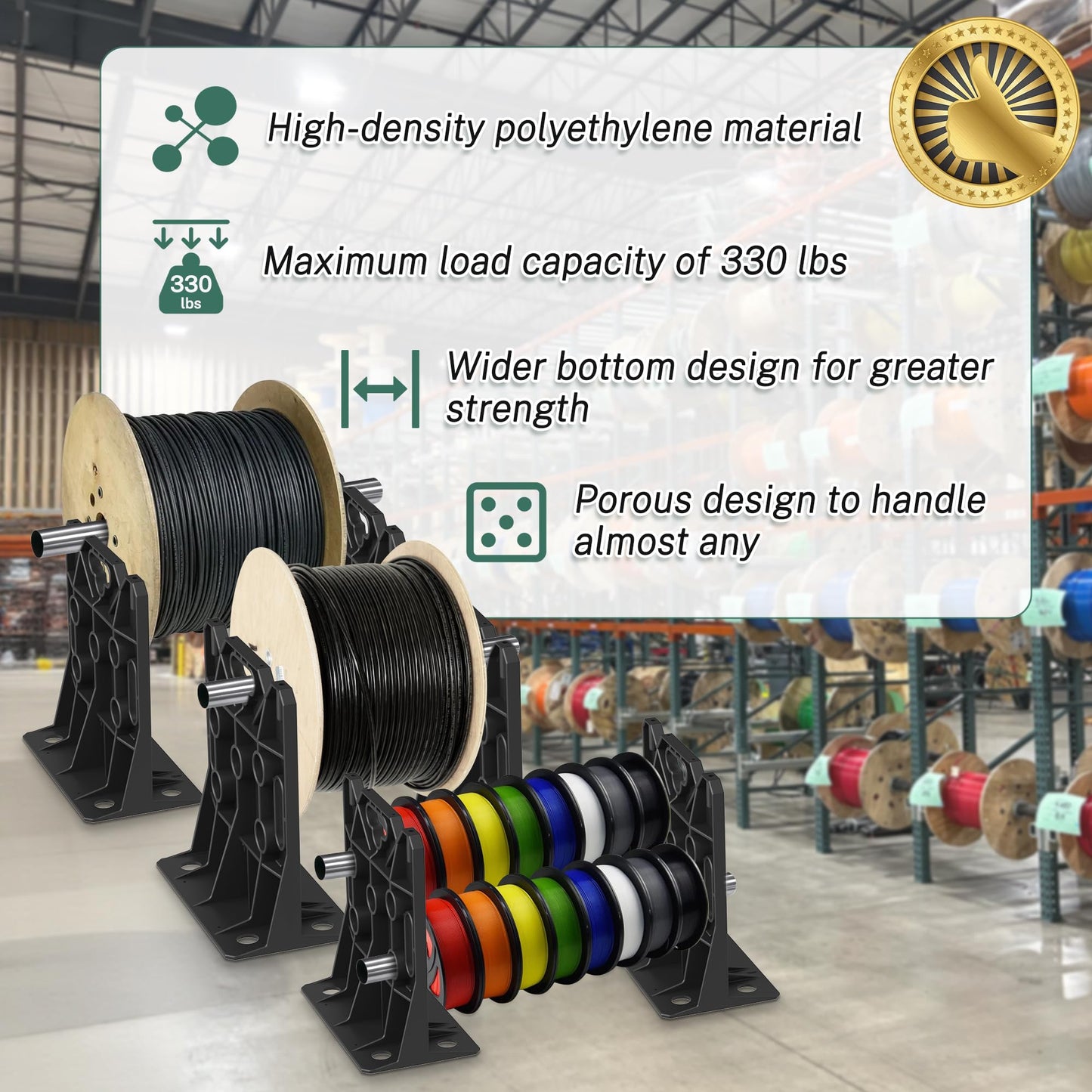 Ustinian Wire Spool Rack, Multi Purpose Wire Dispenser Cable management rack for organizing cables, 34" diameter‌ 17" tall 15.87" wide 330 pound weight capacity (Black, 1 Pair)