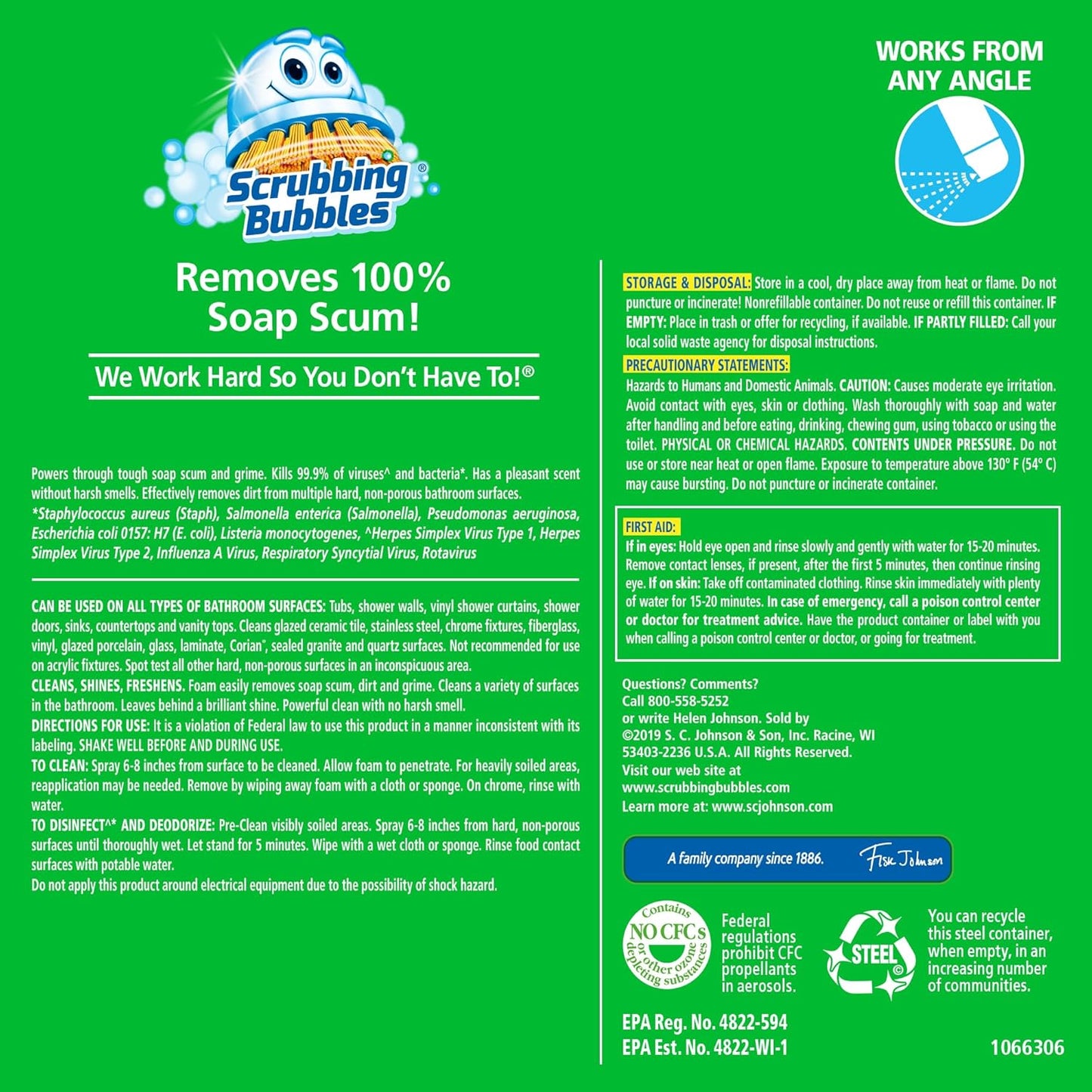 Scrubbing Bubbles Bathroom Cleaner - Foaming Disinfectant Spray with Rainshower Scent | 20oz