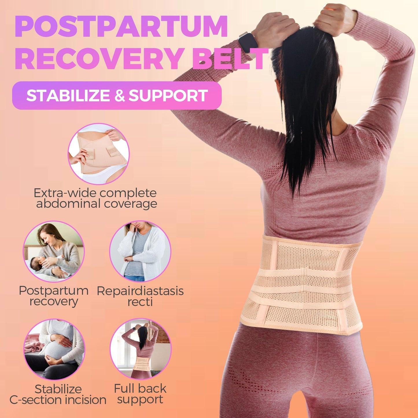Shrink Smart Postpartum Belt - Belly Support Recovery Wrap, Postpartum Belly Band Girdles, Body & Waist Shapewear (Beige, Small/Medium)