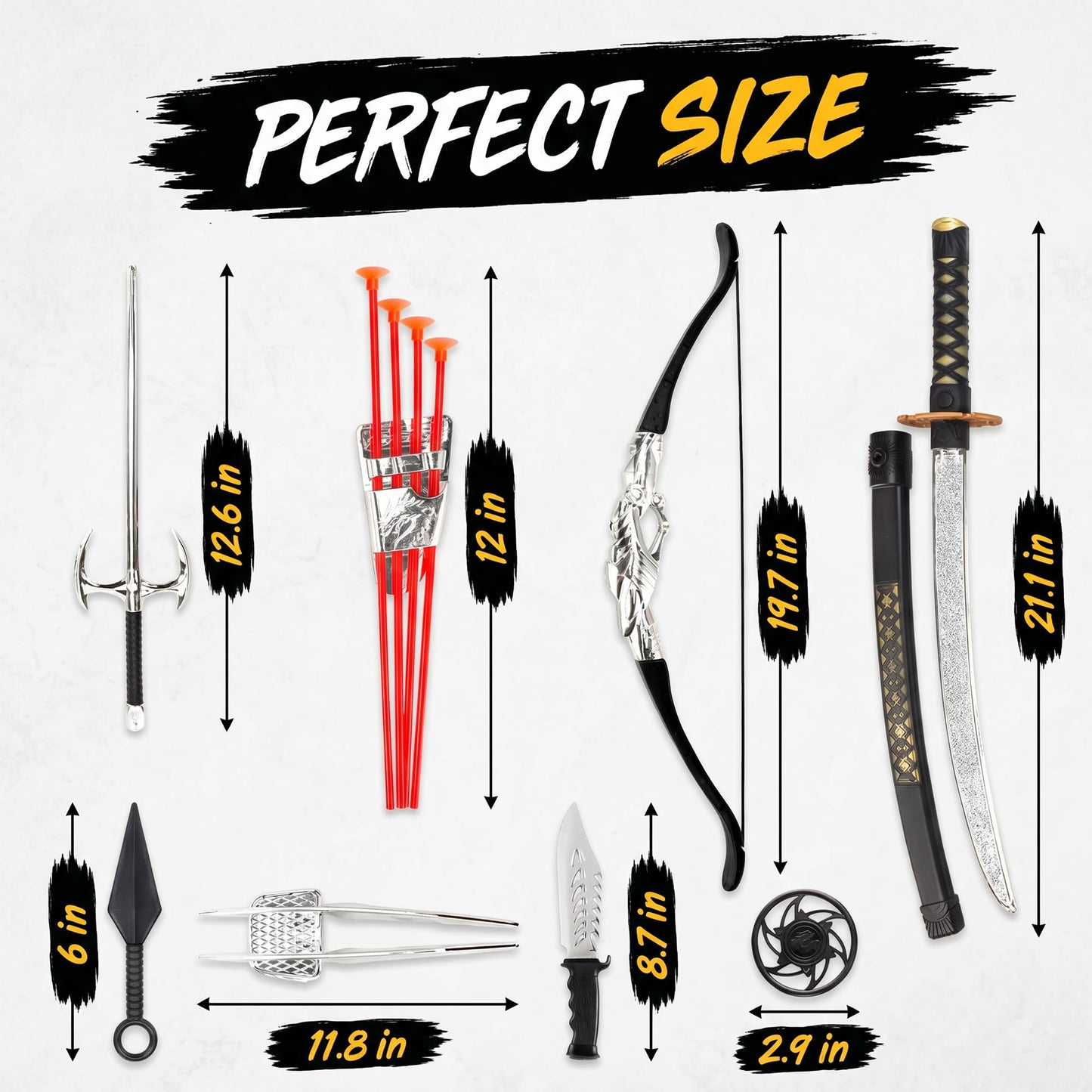Liberty Imports Ninja Warrior Bow and Arrow Archery Set with Katana Sword, Sai, Melee Toy Weapons for Kids Pretend Role Play Equipment, Cosplay, Costume Accessories