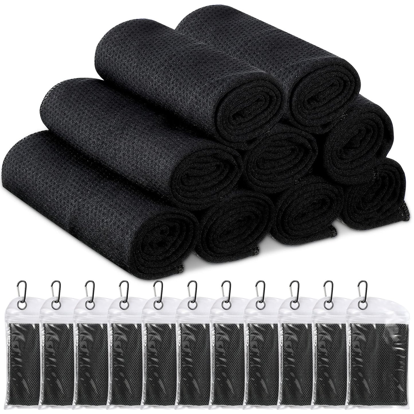 Redbaker 20 Pack Cooling Towel Bulk (40"x12"), Ice Towels for Neck and Face, Soft Breathable Microfiber Chilly Sweat Rag with Bags for Yoga, Sports, Running, Gym, Golf, Workout, Camping(Black)