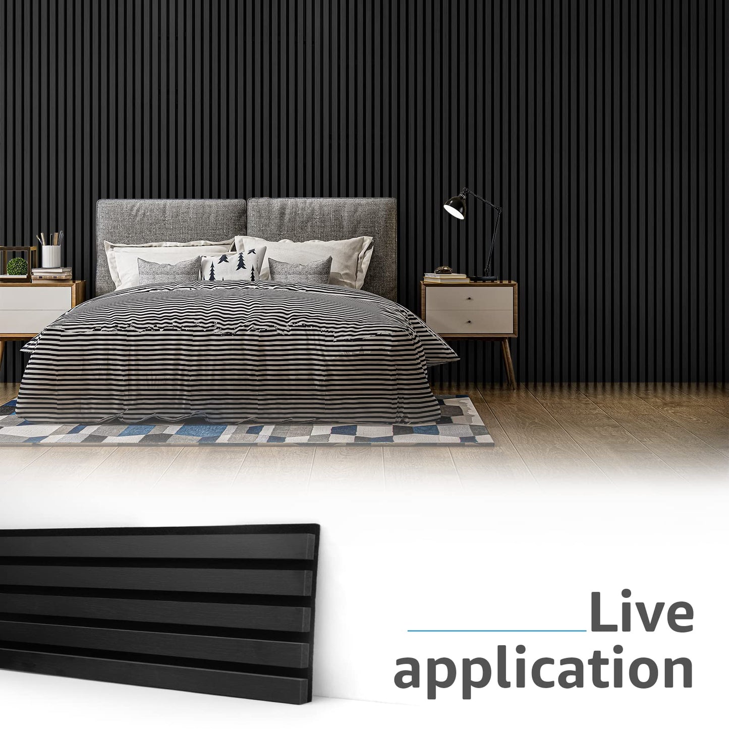 Art3d 4-Piece Wood Slat Acoustic Panels for Stylish Decor and Noise Reduction, 3D Textured Panel for Ceiling and Wall, Matte Black