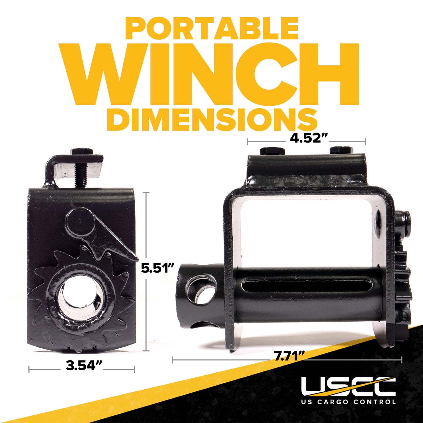 US Cargo Control Standard Portable Winch for Flatbed Trailer (5-Pack), 4 Inch Winch Holds Up 20 Feet of 4 Inch Webbing, Bolt-On Winch with 2 Set Screws for Bottom Mount, 5,500 LBS Working Load Limit