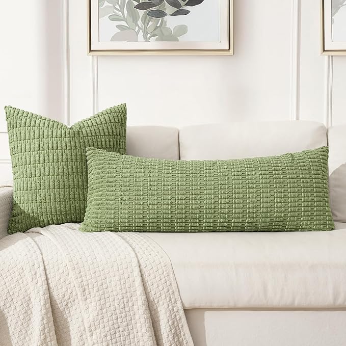 MIULEE Pack of 1 Spring Sage Green Long Body Lumbar Decorative Throw Pillow Cover 14x36 Inch for Bed Couch Sofa Living Room Soft Boho Pillow Cover Modern Farmhouse Home Decor