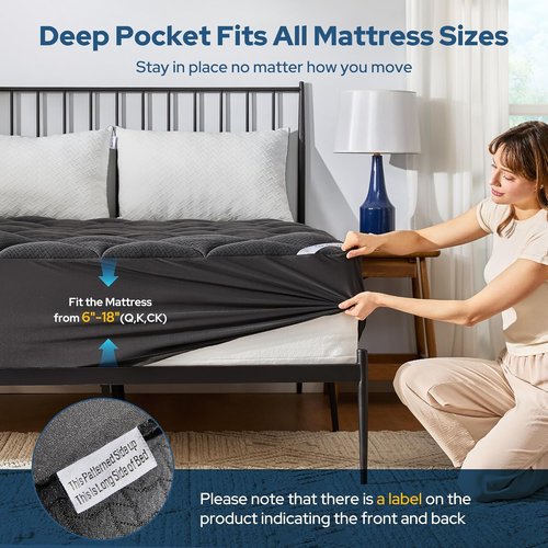 BEDLORE Waterproof Queen Mattress Pad - Quilted Fitted Topper with Deep Pocket 6"-18" | Breathable & Noiseless Protector