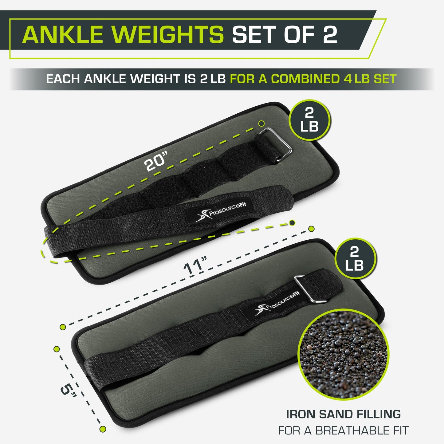 ProsourceFit Ankle, Wrist, Arm, and Leg Weights for Men and Women, Set of 2, 2lb each, Gray