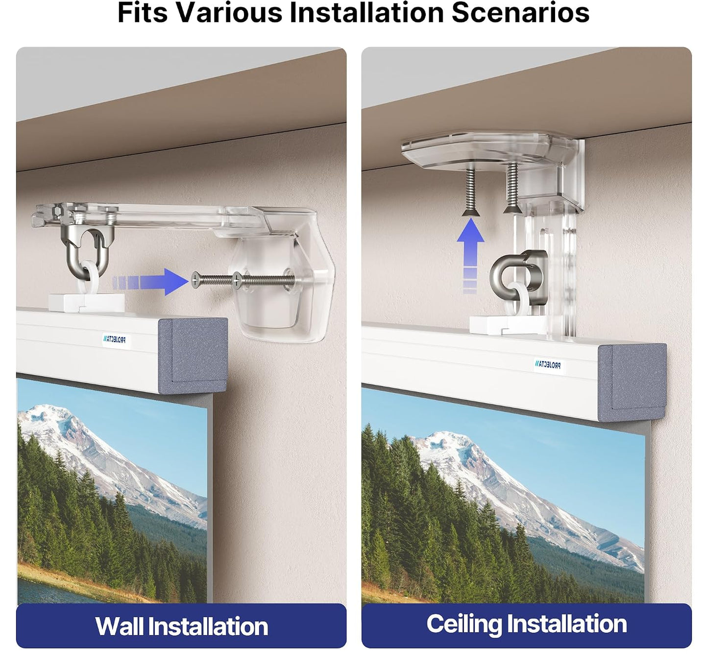 ELETIUO Hooks,1.4"4" Extension,66 lbs Universal Projector Screen Mount Bracket,Adjustable Wall & Ceiling L-Brackets