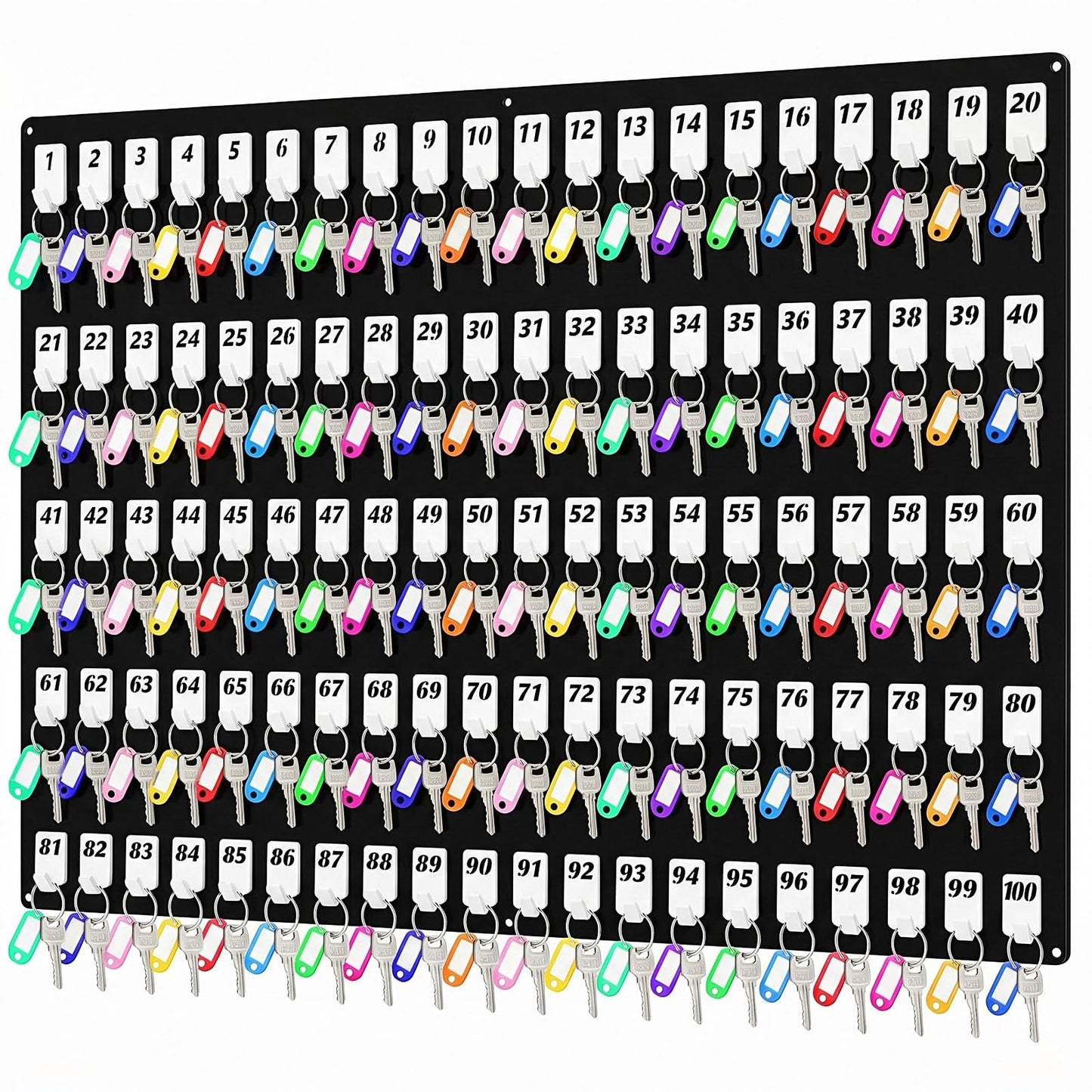 Beeveer Acrylic Key Board with 100 No. Hooks Wall Mount Key Rack Holder Hanger Storage Collection for School, Garage, Car Dealer, Office, Real Estate, Hotel (Black)