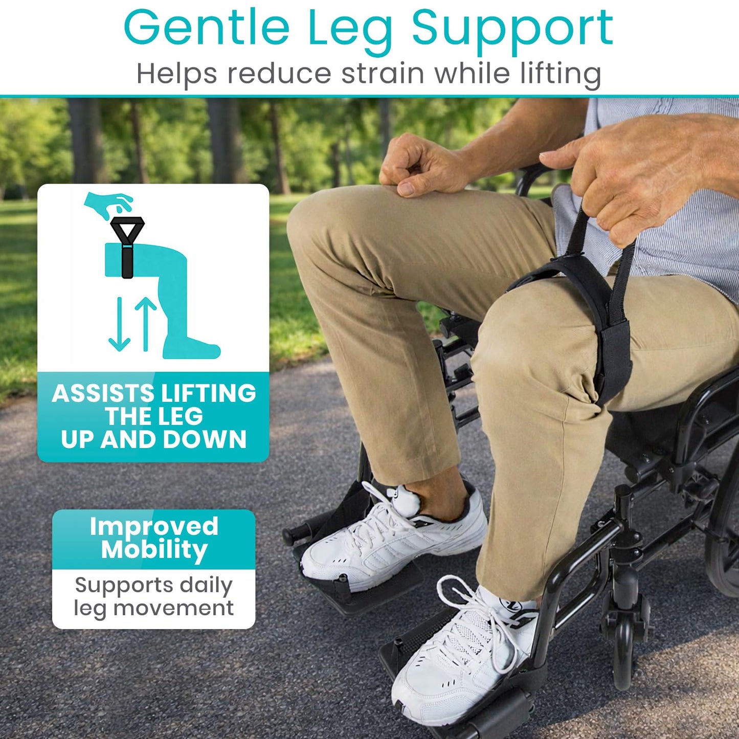 Vive Thigh Lifter Strap (2 Pack) - Pull Up Assistance Band - Medical Equipment Padded Wrist Tool For Leg Movement - Transfer Device For Limited Mobility, Knee Recovery - For Elderly, Senior & Disabled