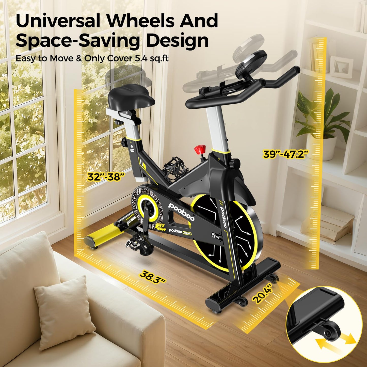 pooboo Exercise Bike,Stationary Bike for Home with Exclusive App,Magnetic Indoor Cycling Bike with 350 lb Weight Capacity,Tablet Mount and for Weight Loss