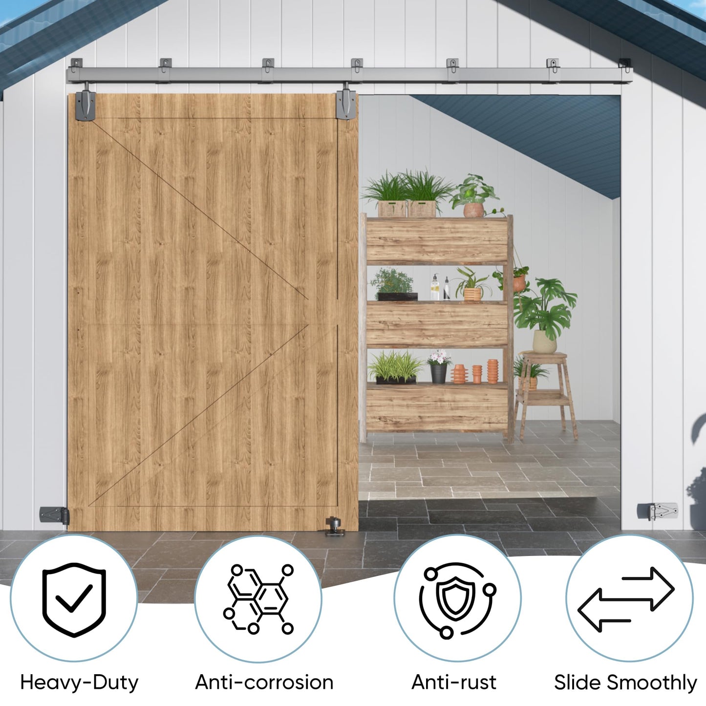 12FT Heavy Duty Exterior Barn Door Hardware Kit, BarnBase Box Rail Door Hardware Kit, Outdoor Hardware Kit for 1 Door(Door not Include), 450 lbs Capacity, Silver