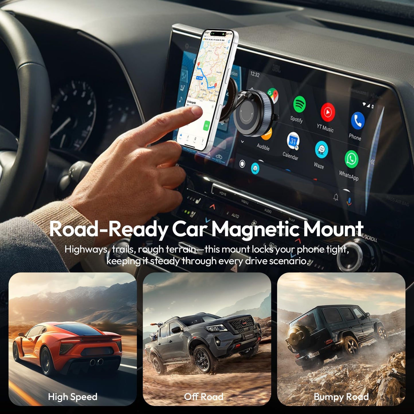 ULANZI Vacuum Suction Cup Phone Mount, 360° Rotatable Magnetic Phone Holder with Adhesive Pad, ≥14N Magnet for Car Kitchen Gym, Car Truck Accessories for iPhone 17 16 Vehicle Mounts