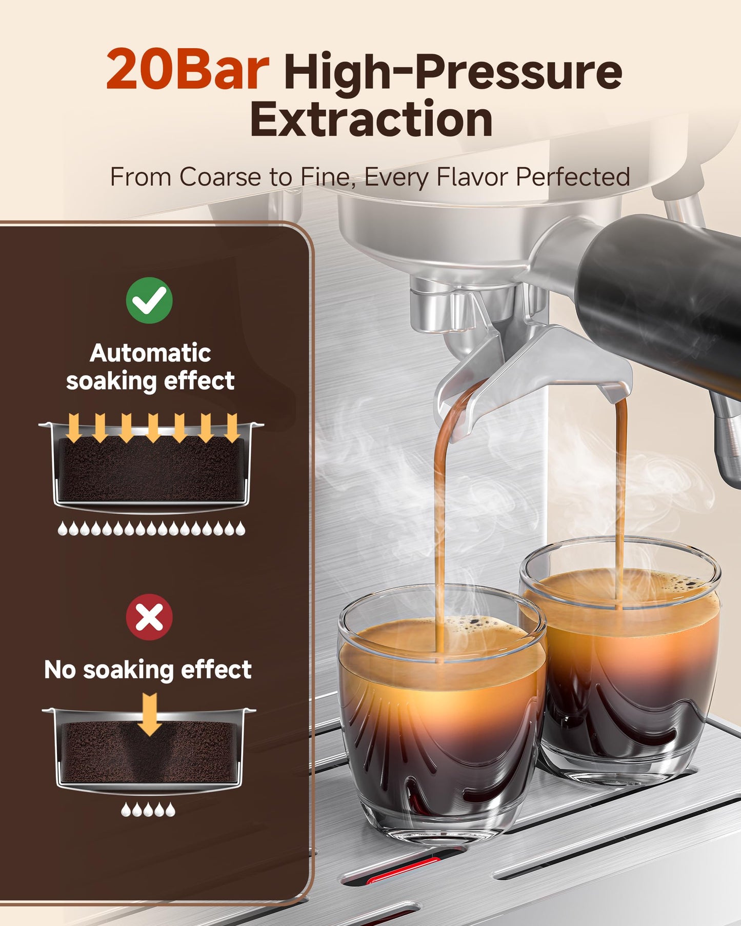 AMZCHEF Espresso Machine With Grinder, 44 Grind Settings 20 Bar Coffee Machine