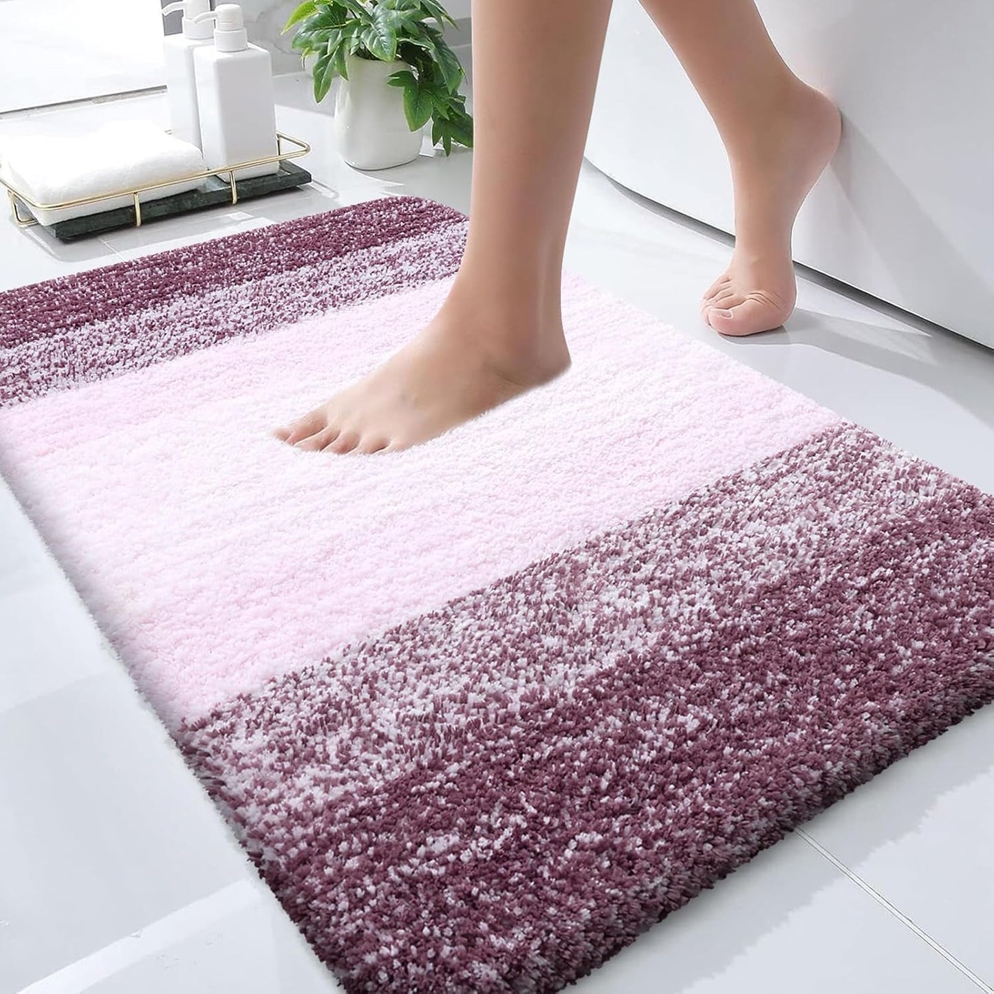 OLANLY Large Bathroom Rugs - Extra Soft Microfiber Mat 54x24 | Quick Dry, Machine Washable, Rubber Backing, Mauve