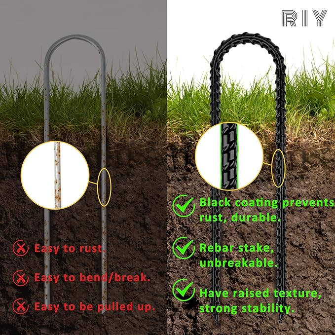 RIY Trampoline Stakes Anchors High Wind 12'' Ground Anchor Heavy Duty Tent Stakes Swing Set Anchors Trampoline Accessories with T Hook - Black 12pcs
