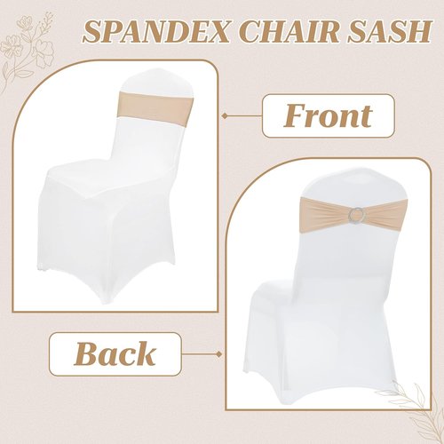 MDS Premium Stretch Spandex Chair Sashes - 100 Pack Universal Elastic Covers for Weddings & Events | Champagne Gold