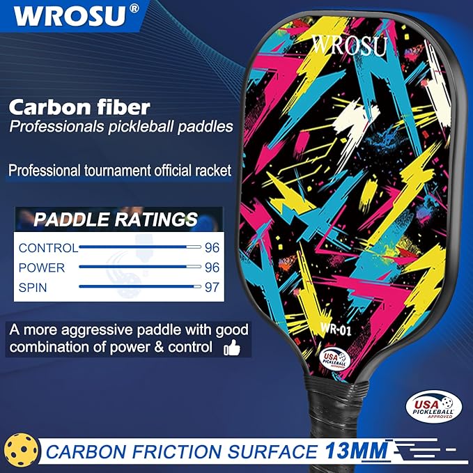 Carbon Fiber Pickleball Paddles Set of 4 or 2 Rackets,USAPA Approved Carbon Fiber Surface Pickle Ball Equipment Sets PP Honeycomb Core Pickleball Rackets & Accessories for Men,Women,Kids,Adults