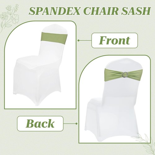 MDS Spandex Chair Sashes - Premium Stretch Covers with Buckle Slider | Universal Fit for Weddings & Events - Sage Green, Pack of 75