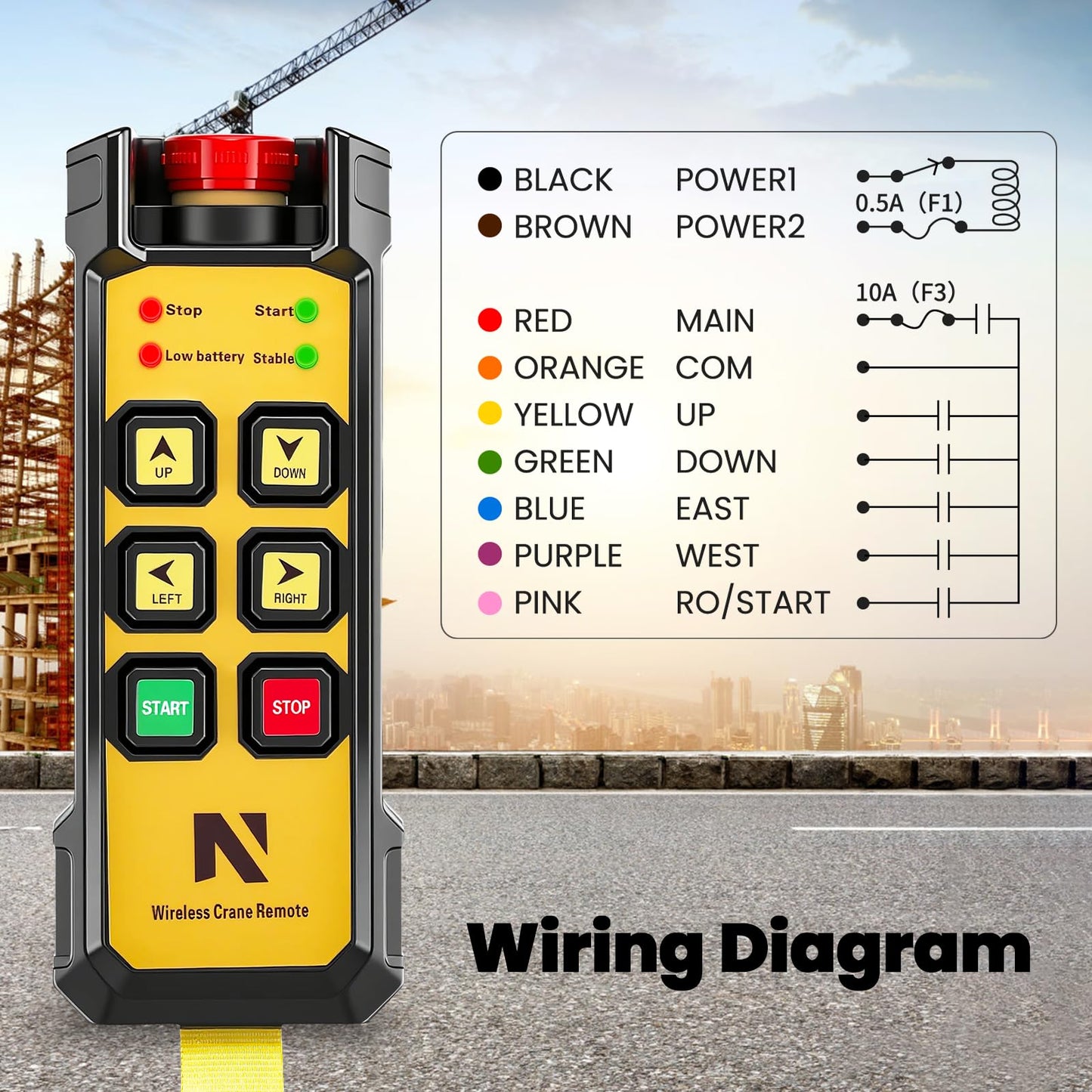 NEWTRY Wireless Crane Remote, 12V 4 Button Industrial Crane Controller Hoist Truck Remote 984FT Electric Lift Switch with Indicator System
