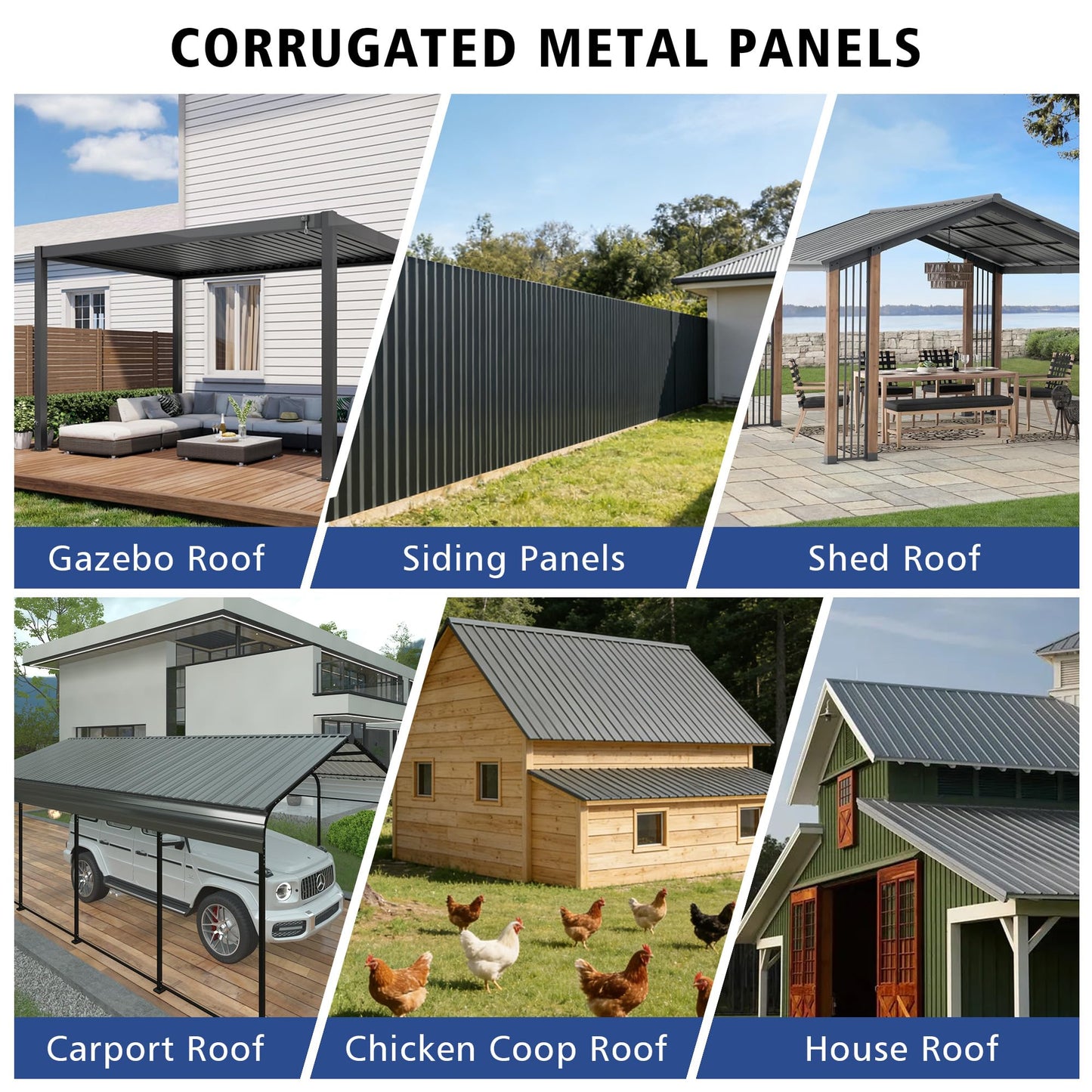10PCS 80ft² Metal Roofing Panels 61.02”x18.9” Corrugated Metal Sheets Galvanized Exterior Siding Roofing Materials for Outdoor House Garages Sheds Pergola Gazebo Chicken Coop Stables, Grey