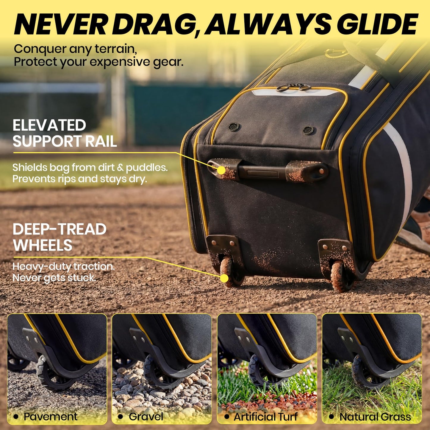 Fanwoli 100L Rolling Catchers Gear Bag - Large Baseball & Softball Duffle with 5 Fence Hooks, Locker-Style Organizer, Holds 8 Bats, Vented Shoe Zone - Essential Pro Edition (Black)