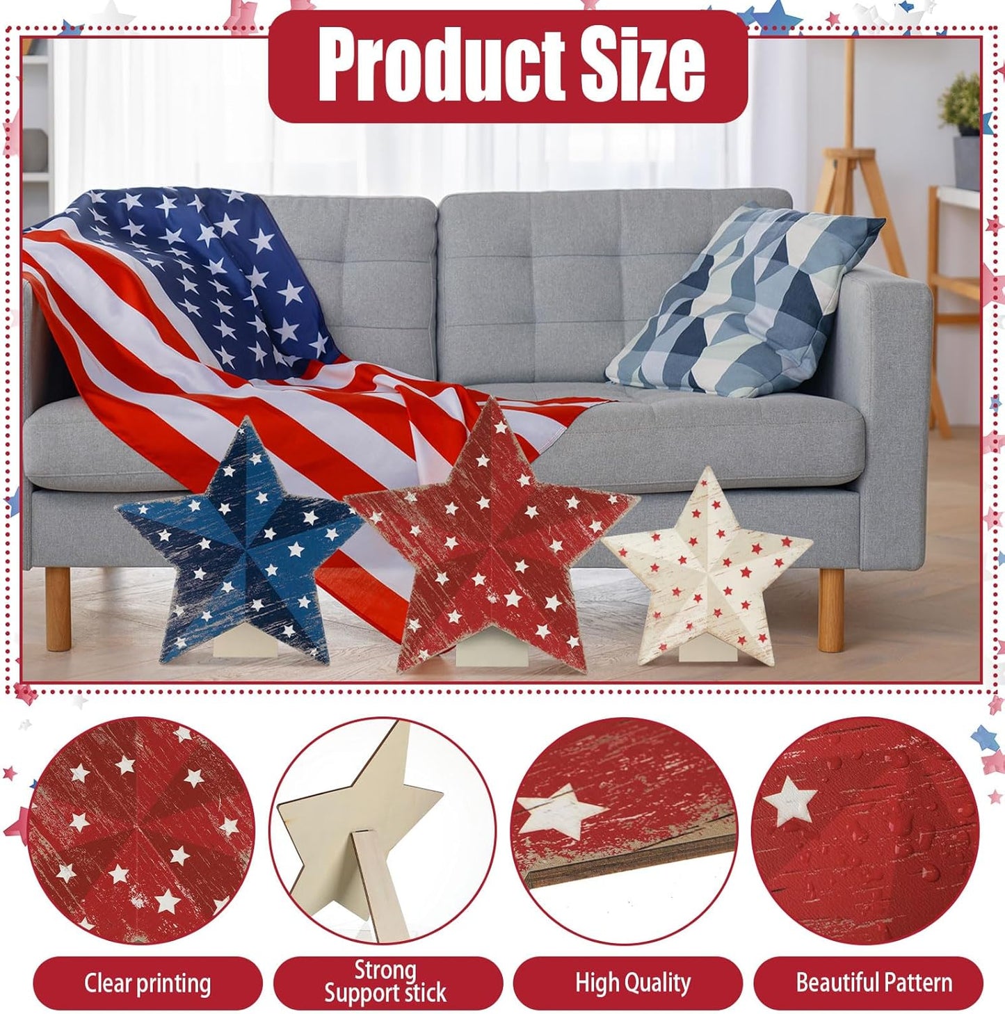 Regine Switzerland 3D Patriotic Wood Star Yard Signs - Rustic Red, White & Blue Decor for 4th of July & Memorial Day