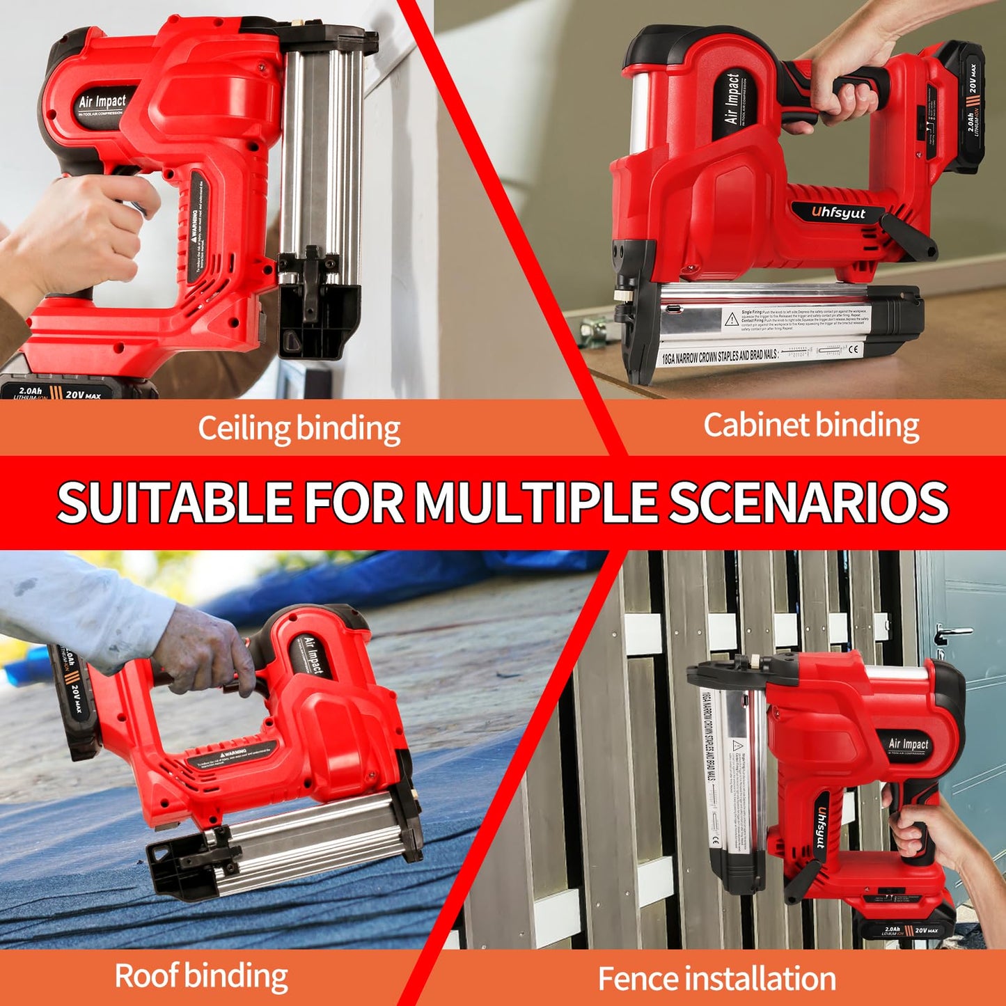 Uhfsyut 20V Cordless Brad Nailer Stapler - 2-in-1 Heavy Duty Battery Nail Gun with 2000 Nails & Adjustable Depth Control for Professional Woodworking & Home Renovation (One Battery Set)