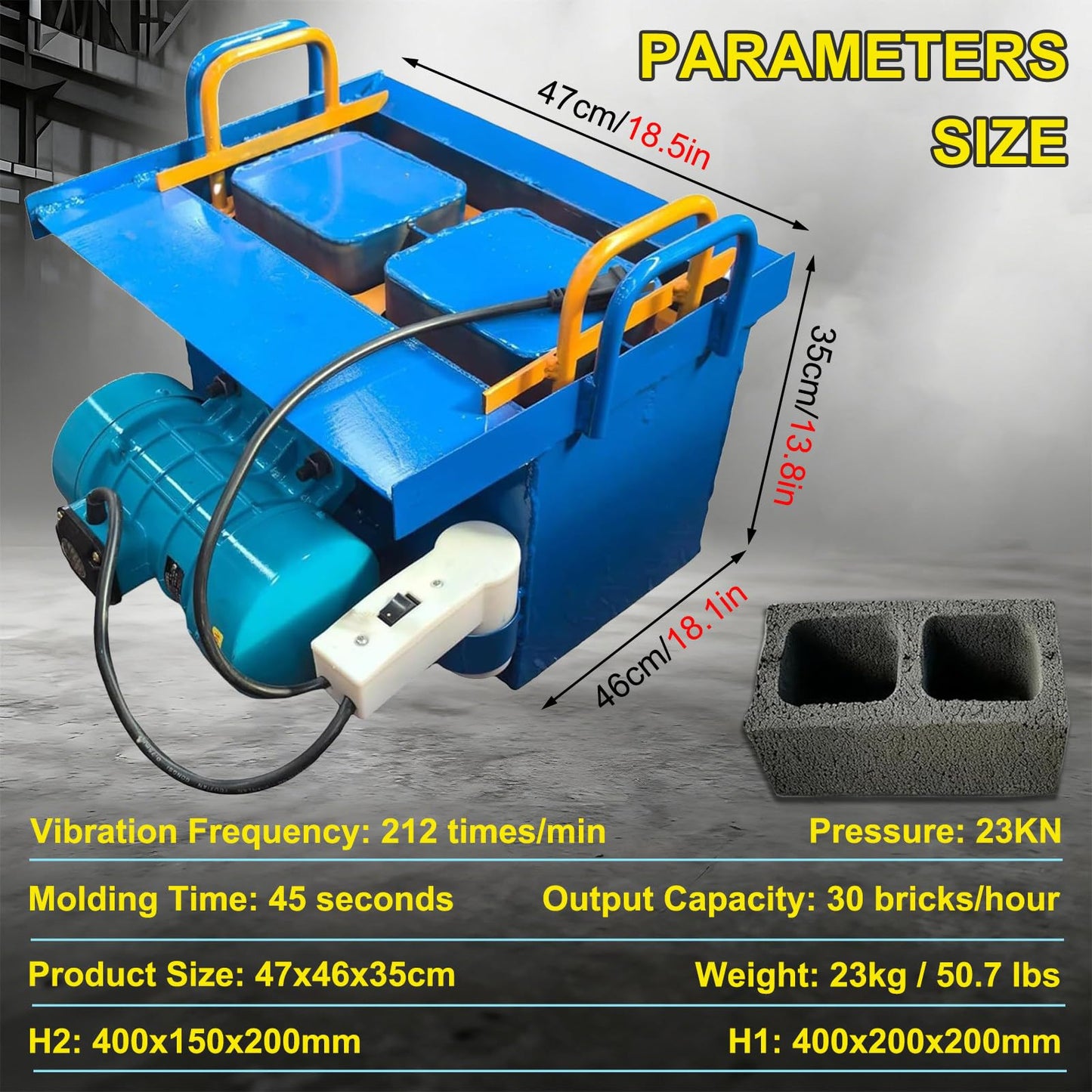 Eastnmythet Cement Block Forming Machine, Hollow Block Making Machine, DIY Soil Brick Maker for Garden, Walkway, 45s Fast Forming 400x200x200mm