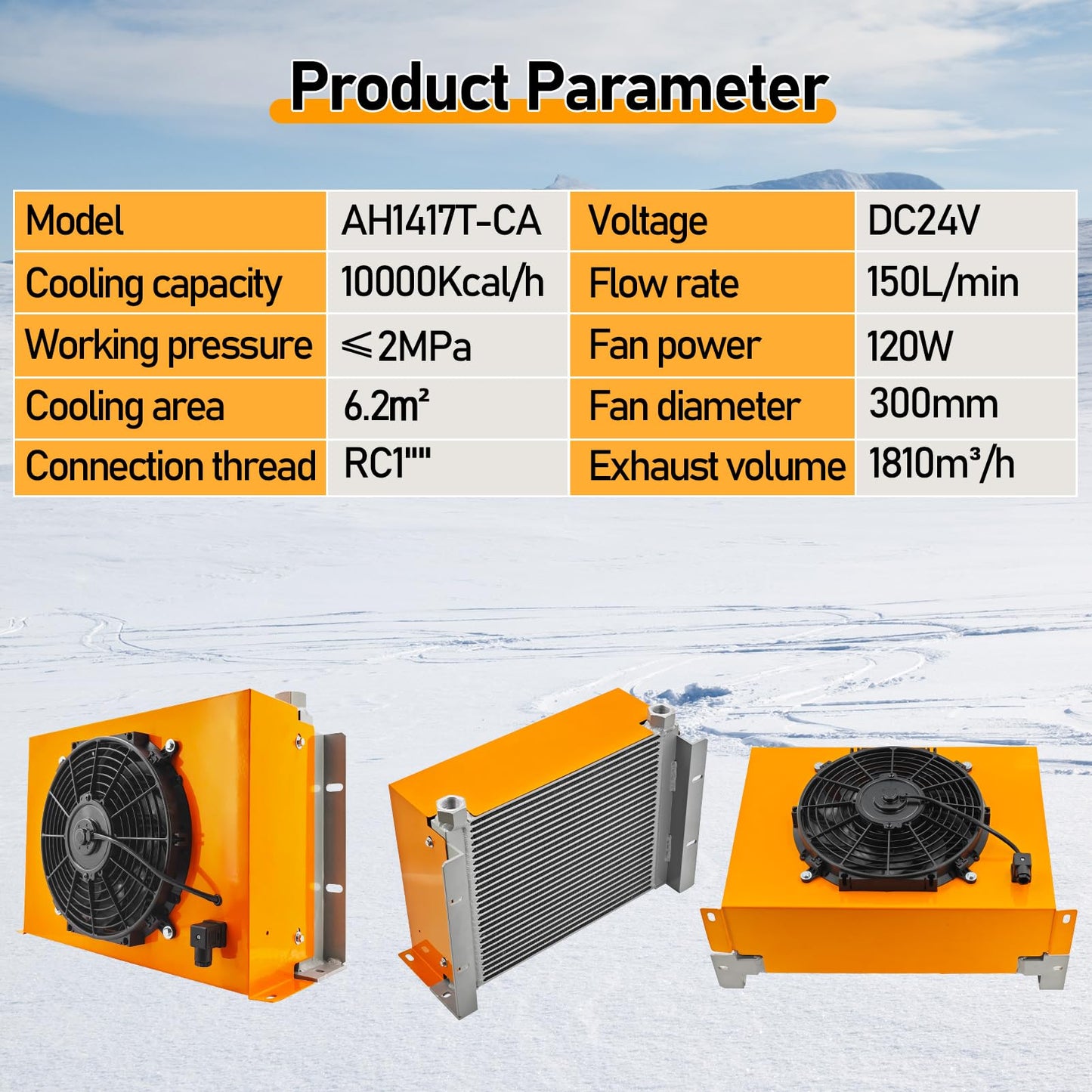 Censeanku AH1417T-CA DC24V 150L/min (40GPM) Hydraulic Oil Cooler Fan 2MPa 120W Hydraulic Air Cooler Air Cooled Oil Radiator Heat Dissipation