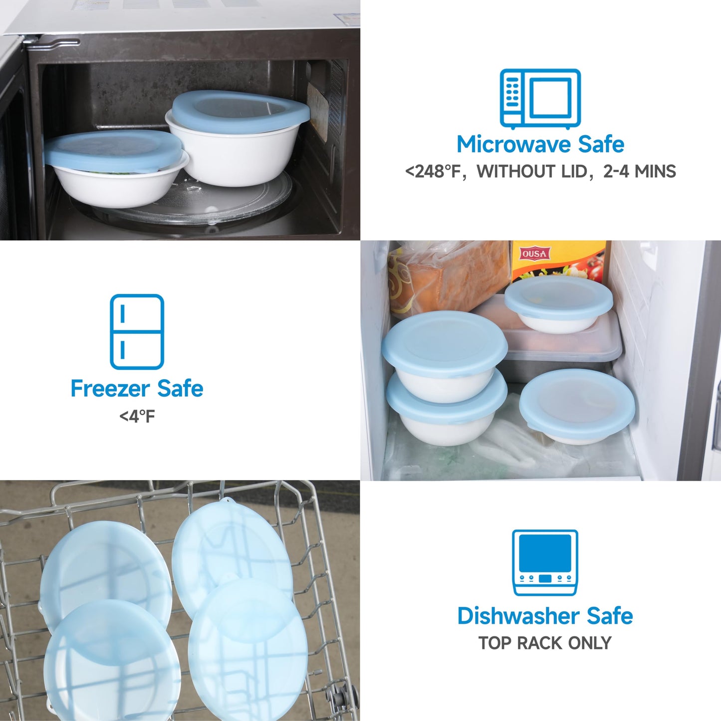 Purekra 4 Pack Silicone Lids for Corelle Vitrelle 18-Oz Soup/Cereal Bowls, Freezer & Microwave & Dishwasher Safe (Bowl not included)