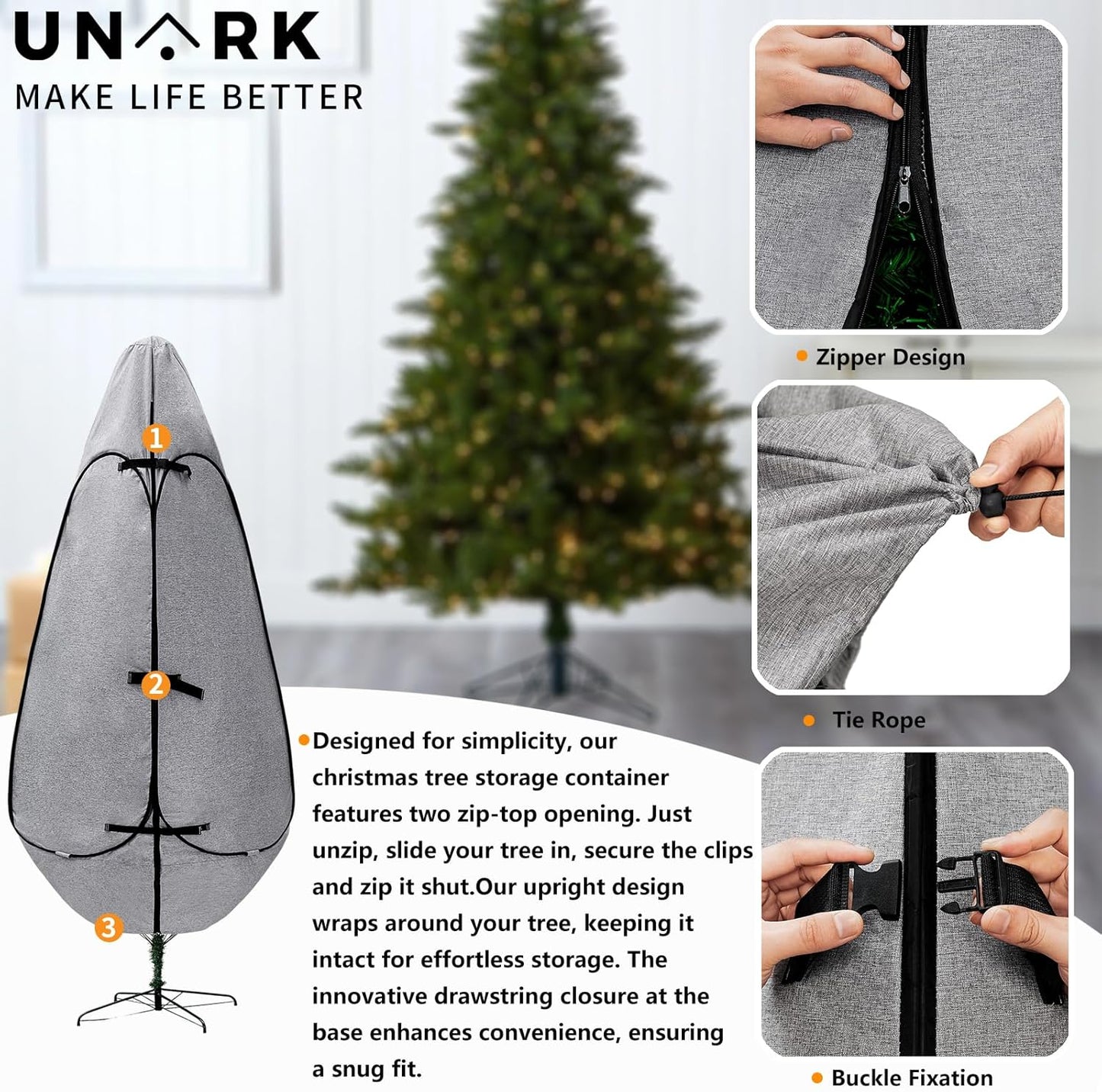 Upright Christmas Tree Storage Bag - Durable Cover for 6.5 Ft to 7.5 Ft Trees | Gray