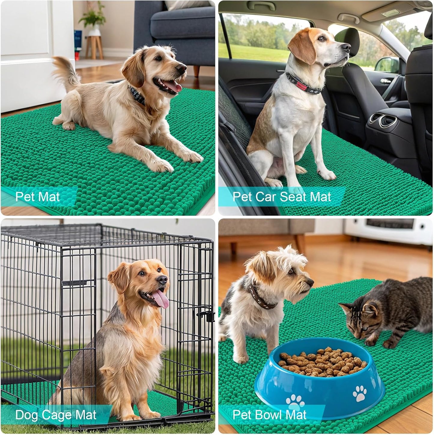 OLANLY Dog Door Mat - Absorbent Non-Slip Mud Mat for Indoor Use | Quick Dry Chenille, 24x16 Emerald Green
