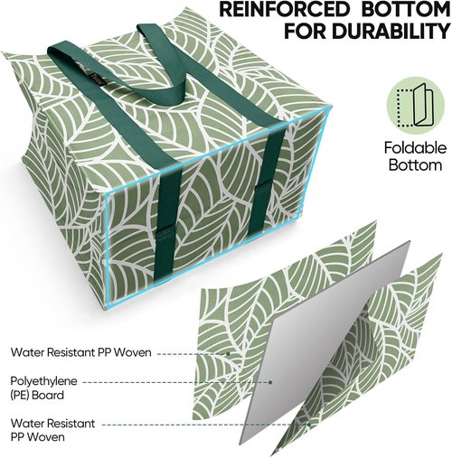 BALEINE Reusable Grocery Bags - Heavy Duty Foldable Tote with Reinforced Bottom | Antique Foliage - 4 Pack