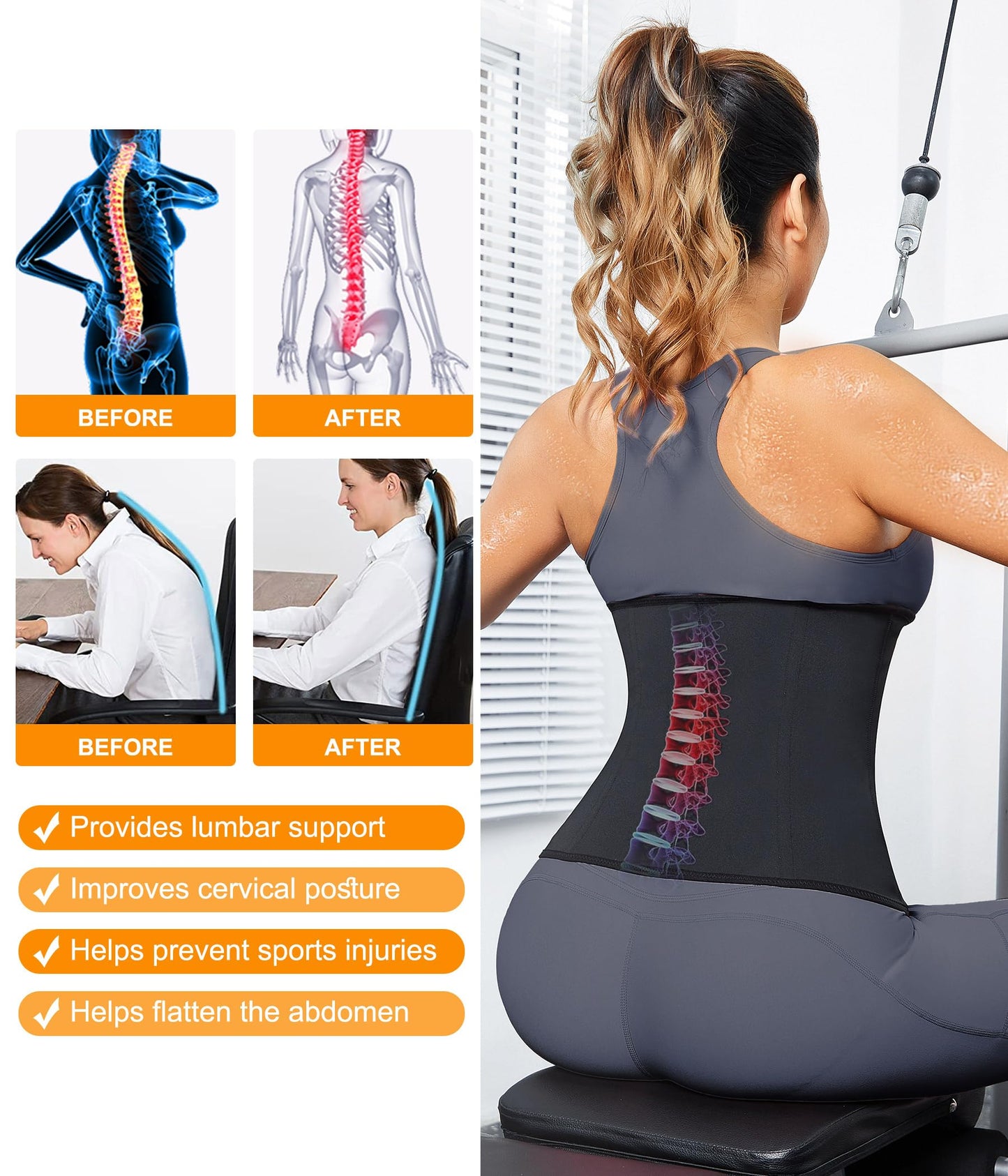 LEINIDINA Womens Waist Trainer Corset with Zipper Sweat Waist Trimmer for Women Workout Belt Corset Shapewear Black