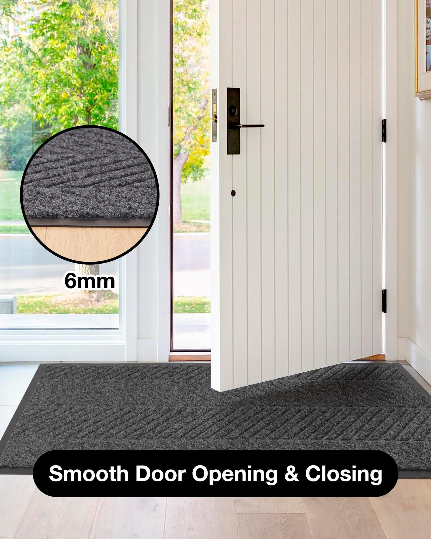 4′ x 10′ Heavy Duty Front Door Mat Indoor Outdoor Entrance, Large Non-Slip All Weather Commercial Floor Mat for Entryway, Low Profile Waterproof Vinyl Rug for House (48" x 120", Charcoal Grey)
