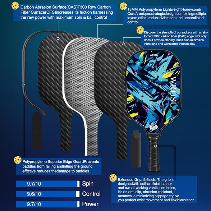 Carbon Fiber Pickleball Paddles Set of 4 or 2 Rackets,USAPA Approved Carbon Fiber Surface Pickle Ball Equipment Sets PP Honeycomb Core Pickleball Rackets & Accessories for Men,Women,Kids,Adults