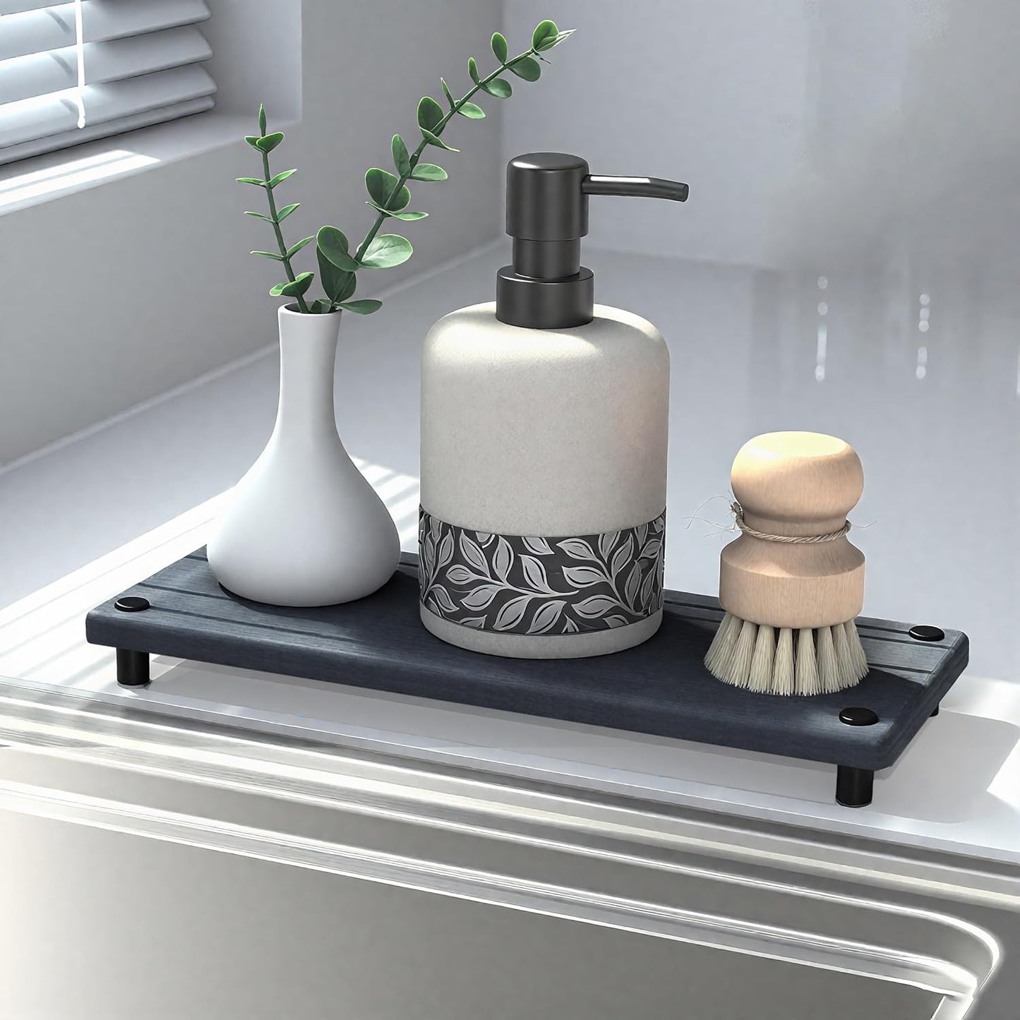 Skiennix Quick Dry Sink Caddy - Water Absorbing Stone Tray & Organizer for Kitchen or Bathroom