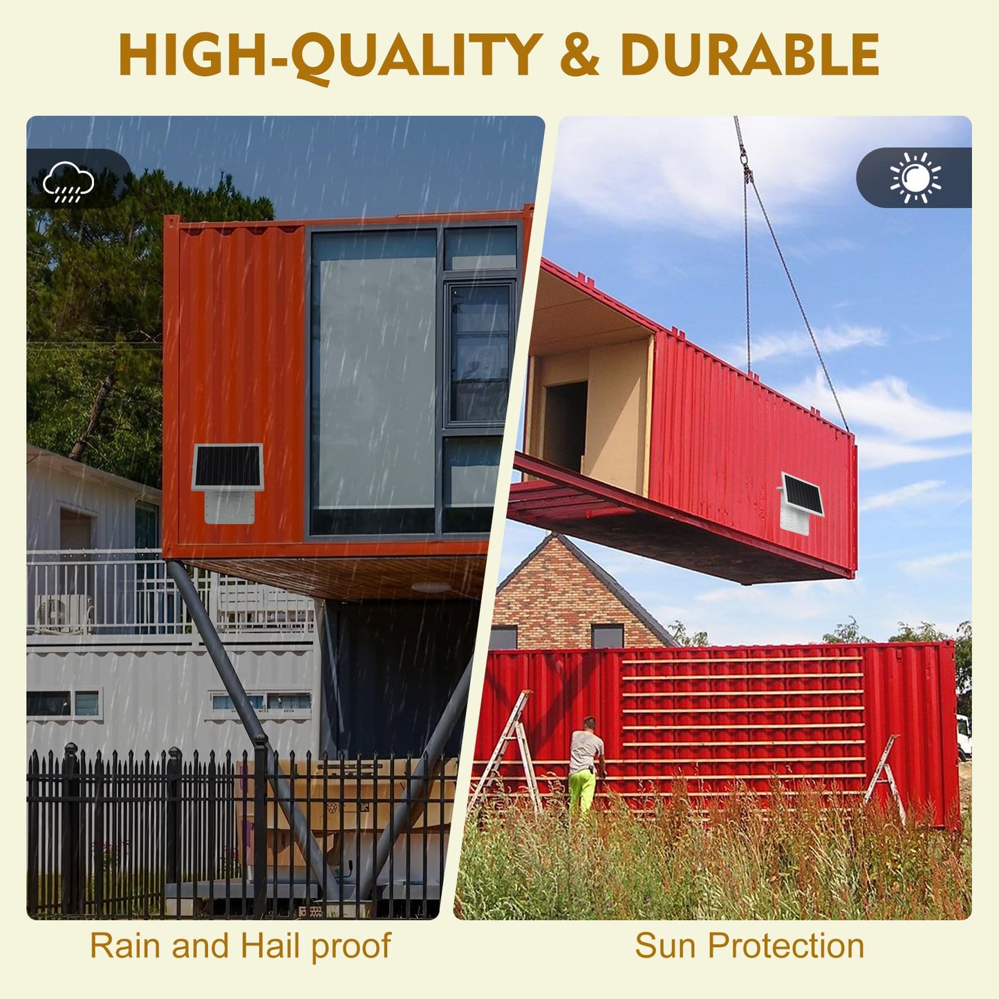 Solar Shipping Container Vent with 15W Adjustable Solar Panel, 2 Fans, Weatherproof Design, Easy Install, Efficient Ventilation, Prevent Condensation & Overheating in Cabins, Sea Cans, Offices, Homes