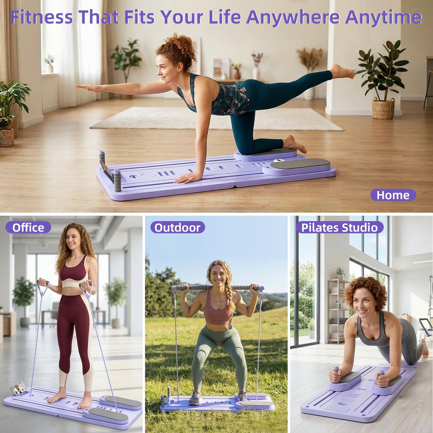 Pilates Board for Home Workout – Upgraded Foldable Pilates Reformer Board Set, Portable Pilates Reformer Machine with Resistance Bands, Ab Wheel & Push-Up Handles, All-in-One Home Pilates Equipment