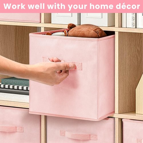Criusia Storage Cubes - 11-Inch Heavy-Duty Fabric Bins for Organizing Clothes & Toys | 8-Pack Pink